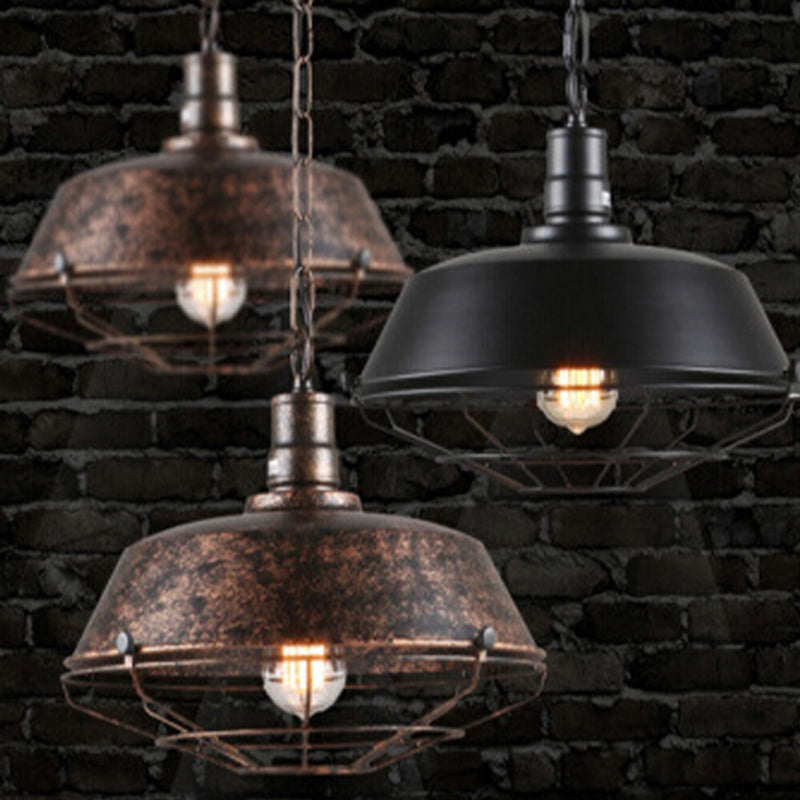 Industrial E27 Pendant Lamp Shade | 10.2 x 7 in | Black or Rust Finish | Vintage Metal Lighting | Brick by Brick