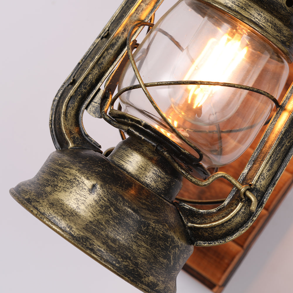 Rustic Lantern Wall Lamp | 4.7x15.7" | Pine Wood & Metal | E27 LED Compatible | Brick by Brick