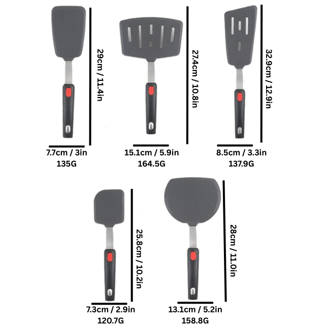 Silicone Spatula | 10.2 - 11.4 in | Non-Stick Heat-Resistant Cooking Utensil | Stainless Steel Handle | Brick by Brick