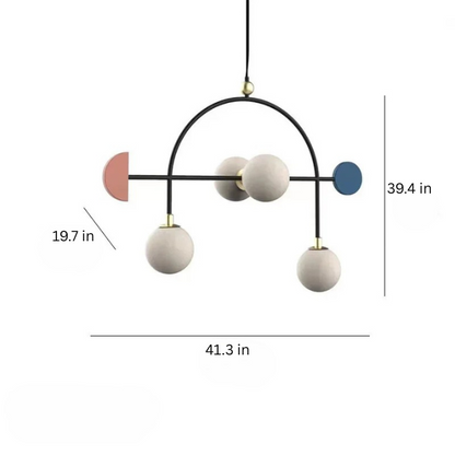 Designer Pendant Lamp | White Glass Art Deco Suspension Light | 4 Bulb Adjustable Hanging Fixture | Brick by Brick