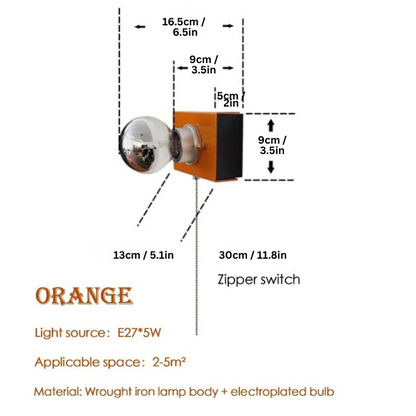 Bauhaus Retro Wall Lamp | 3.5in | Orange Square Box Camera Design | Decorative Sconce | Brick by Brick