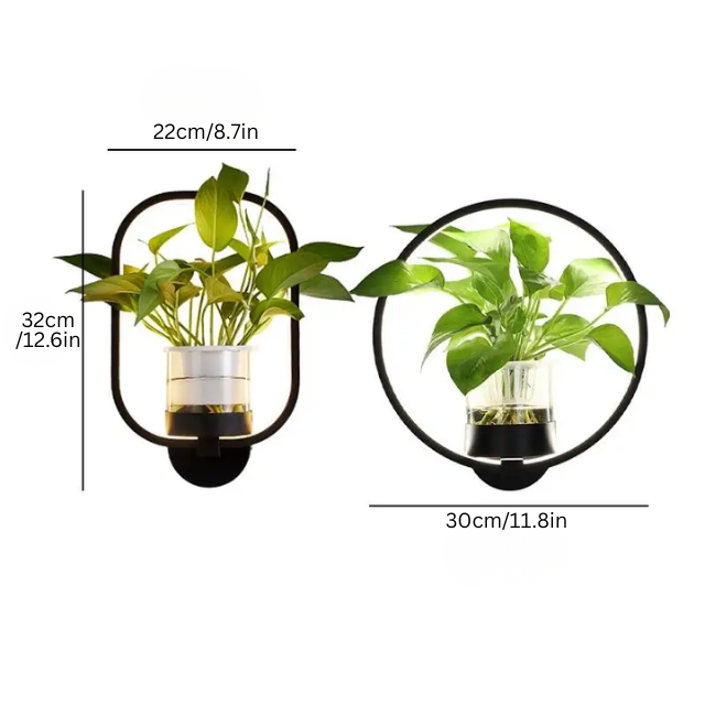 Modern LED Wall Lamp | 12.6 × 8.7 in | Circle Frame Glass Planter | Light & Green Accent | Brick by Brick