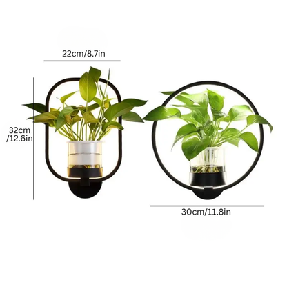 Modern LED Wall Lamp | 12.6 × 8.7 in | Circle Frame Glass Planter | Light & Green Accent | Brick by Brick