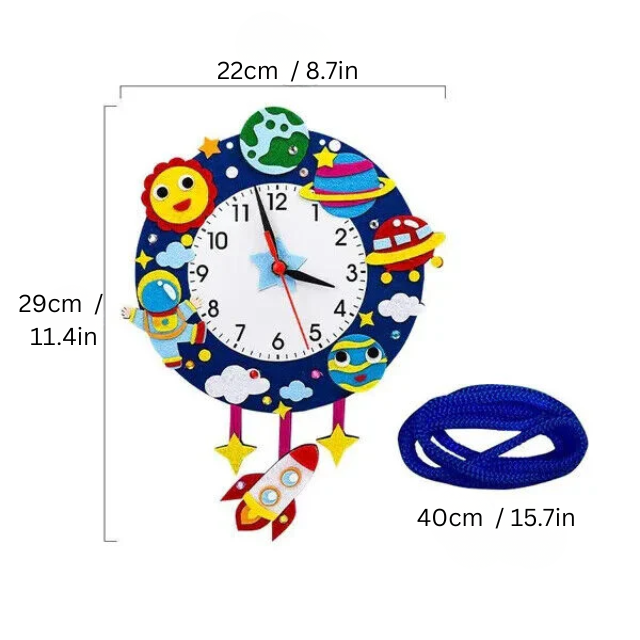 Space Theme Kids Wall Clock | 8.7 x 11.4 in | Astronaut & Planet Design | Cosmic Wall Decor for Children | Brick by Brick