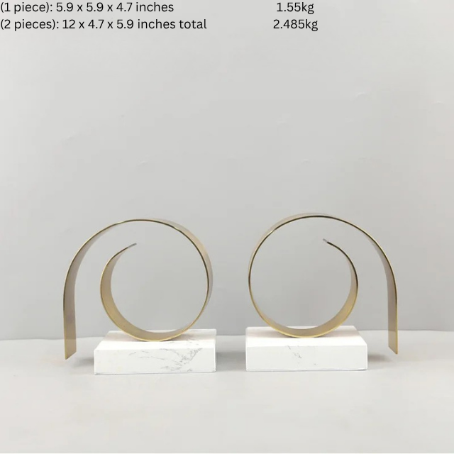 Golden Spiral Twist Bookend | 4.7 - 5.9 in | Modern Metal Decor | Marble Base | Brick by Brick