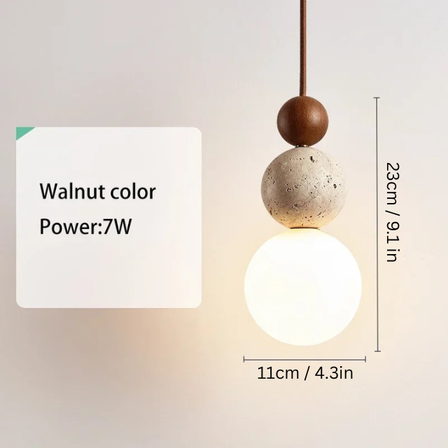 Bauhaus Modern Style Chandelier | 4.3 x 9.1 in | Cream Pendant Light | Stone & Wood Design | Brick by Brick