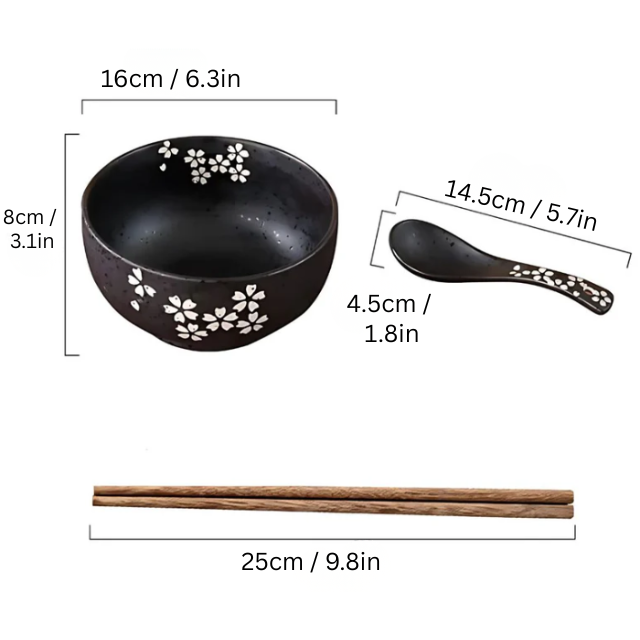 Japanese Handpainted Ramen Bowl Set | 40.5oz | Traditional Ceramic Bowl | Bamboo Lid & Wooden Tray | Brick by Brick