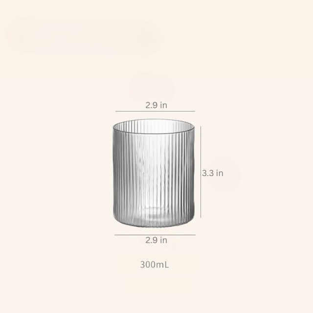 Ribbed Glass Tumbler | 250ml to 350ml | Heat Resistant Vertical Stripe Cup | Nordic Drinking Glass | Brick by Brick