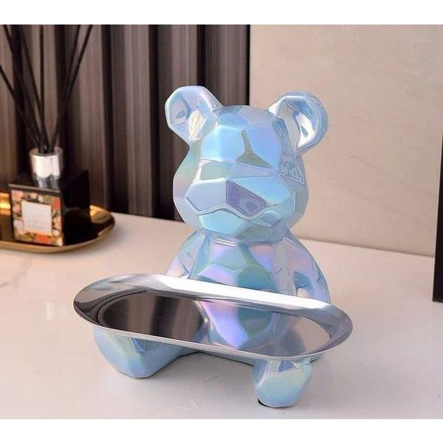 Ceramic Geometric Bear Ornament | 8 x 5 x 6 in | Modern Storage Tray & Piggy Bank | Decorative Sculpture | Brick by Brick