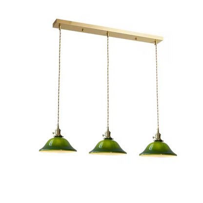 Rustic Vintage Pendant Light | D 7.5 or 9.8 in | Green Glass & Copper Finish | Industrial Ceiling Lamp | Brick by Brick