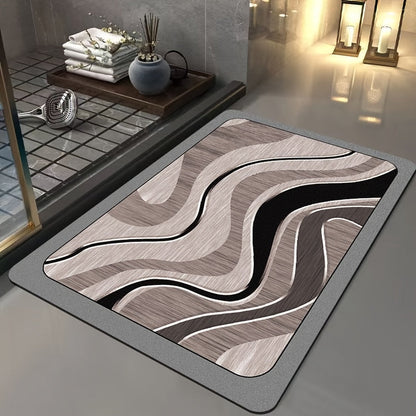 Non Slip Bath Mat | Geometric Diatomite Bathroom Rug | Quick-Dry with Rubber Backing | Brick by Brick