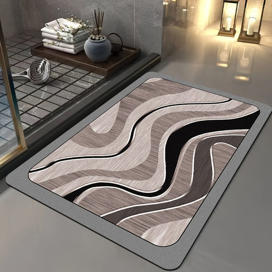 Non Slip Bath Mat | Geometric Diatomite Bathroom Rug | Quick-Dry with Rubber Backing | Brick by Brick