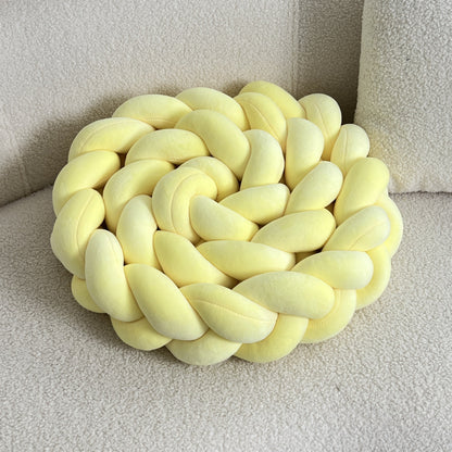 Braided Floor Cushion | Chunky Knit Floor Pillow | Modern Cream Seating | Decorative Home Accent | Brick by Brick