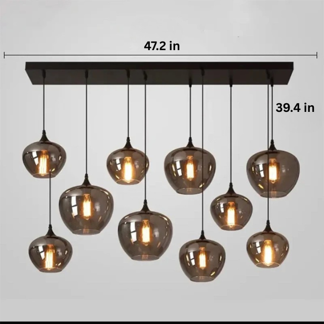 Contemporary LED Pendant Light |3-12 Heads | Glass & Iron | Remote & App Dimmable Chandelier | Brick by Brick