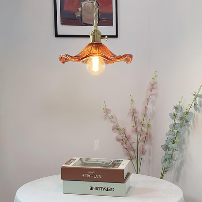 Art Nouveau Fluted Glass Pendant | Flower-Inspired Shade | H4.72in x D9.06-23.62in | Brass & Glass Craftsmanship | Brick by Brick