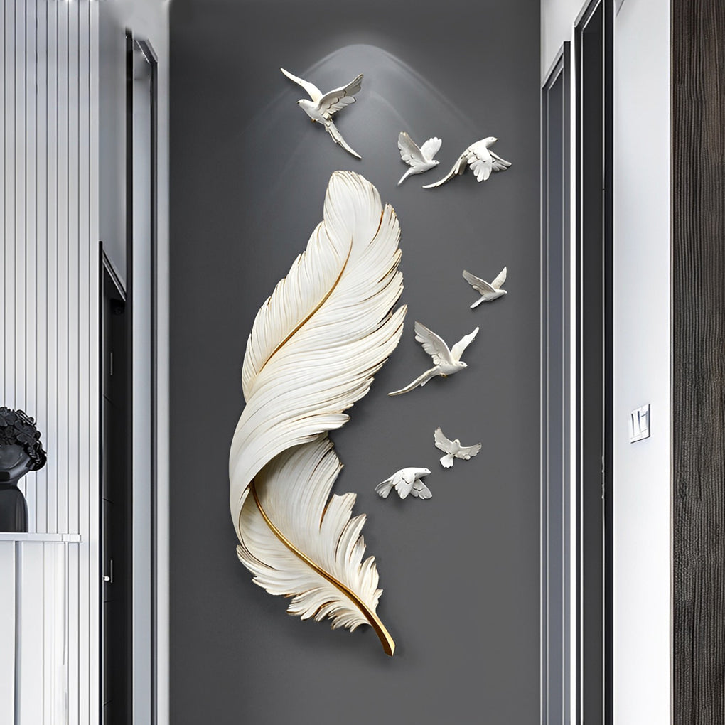Birds Feathers Wall Decor | 3D Art Sculpture | Modern Nordic Sculpture | Brick by Brick