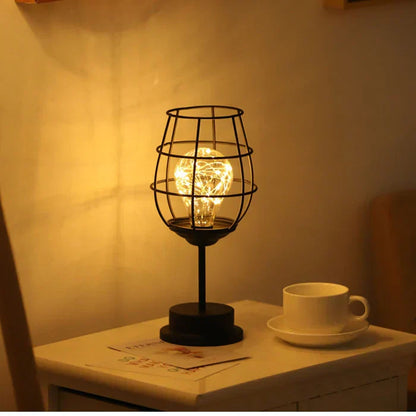 Modern Black Table Lamp | Sculptural Cage Design | USB-Powered LED Light | 3 Artistic Shapes