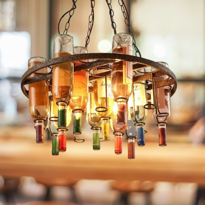 Retro Wine Bottle Pendant Lamp | H11.8 - H12.6 in | Vintage Loft Iron Chandelier | Bar Restaurant Cafe Hanging Light | Brick by Brick