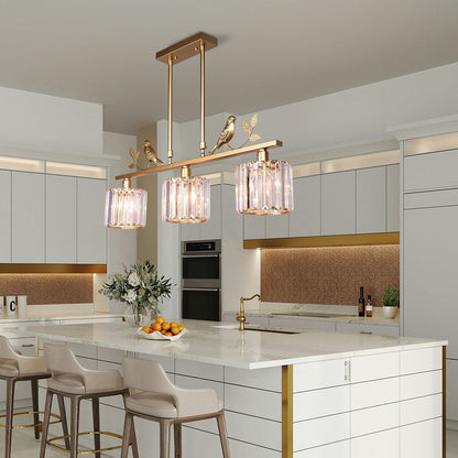 Birdie Crystal Island Chandelier | Multi-Head Pendant | 26.77 x 27.56 in | Elegant Long Chandelier | Brick by Brick
