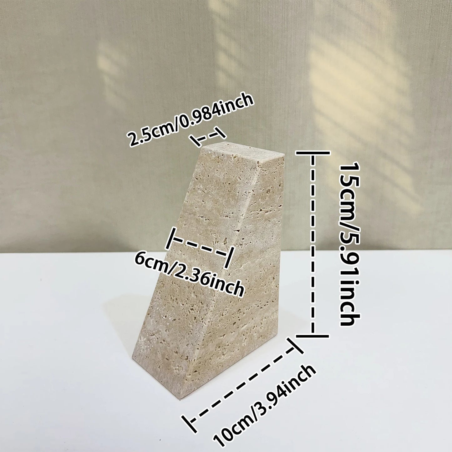 Natural Travertine Bookend | H 5.91 in | Modern Geometric Stone Decor | Minimalist Shelf Accent | Brick by Brick