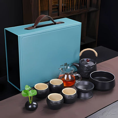 Japanese Kungfu Ceramic Teapot | 4.9 in × 5.5 in | Retro Design | Heat-Resistant Handle | Brick by Brick