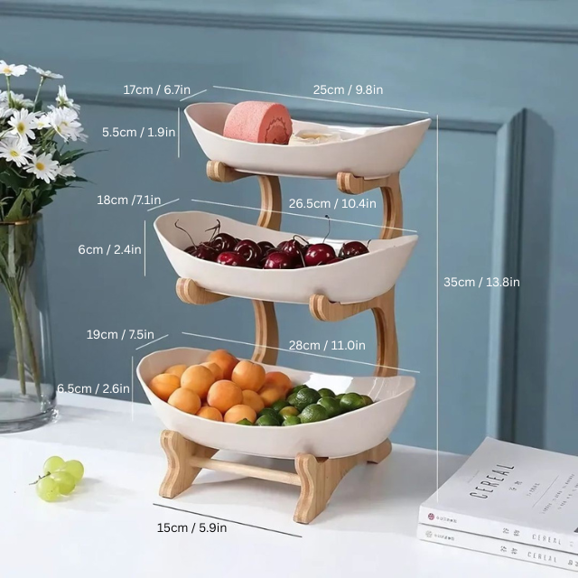 2 & 3 Tier Oval Fruit Bowl | 8.7 - 13.8 in | Space-Saving Fruit Stand | Modern Kitchen Storage Organizer | Brick by Brick