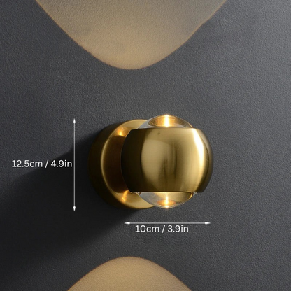 Modern Brass LED Wall Lamp | 3.9 x 4.9in | Scandinavian Wall Sconce | Elegant Foyer Lighting | Brick by Brick