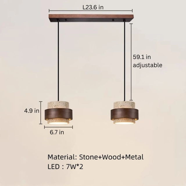 Natural Stone LED Pendant Lamp | L26.6 - L39.4 in | 59.1 in Adjustable Ceiling Light | Brick by Brick
