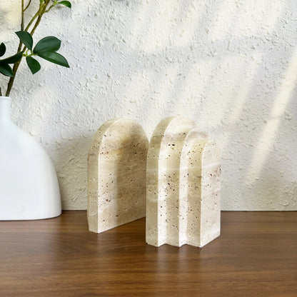 Natural Travertine Arch Bookend | H 6.26 in | Curved Stone Decor | Minimalist Shelf Accent | Brick by Brick