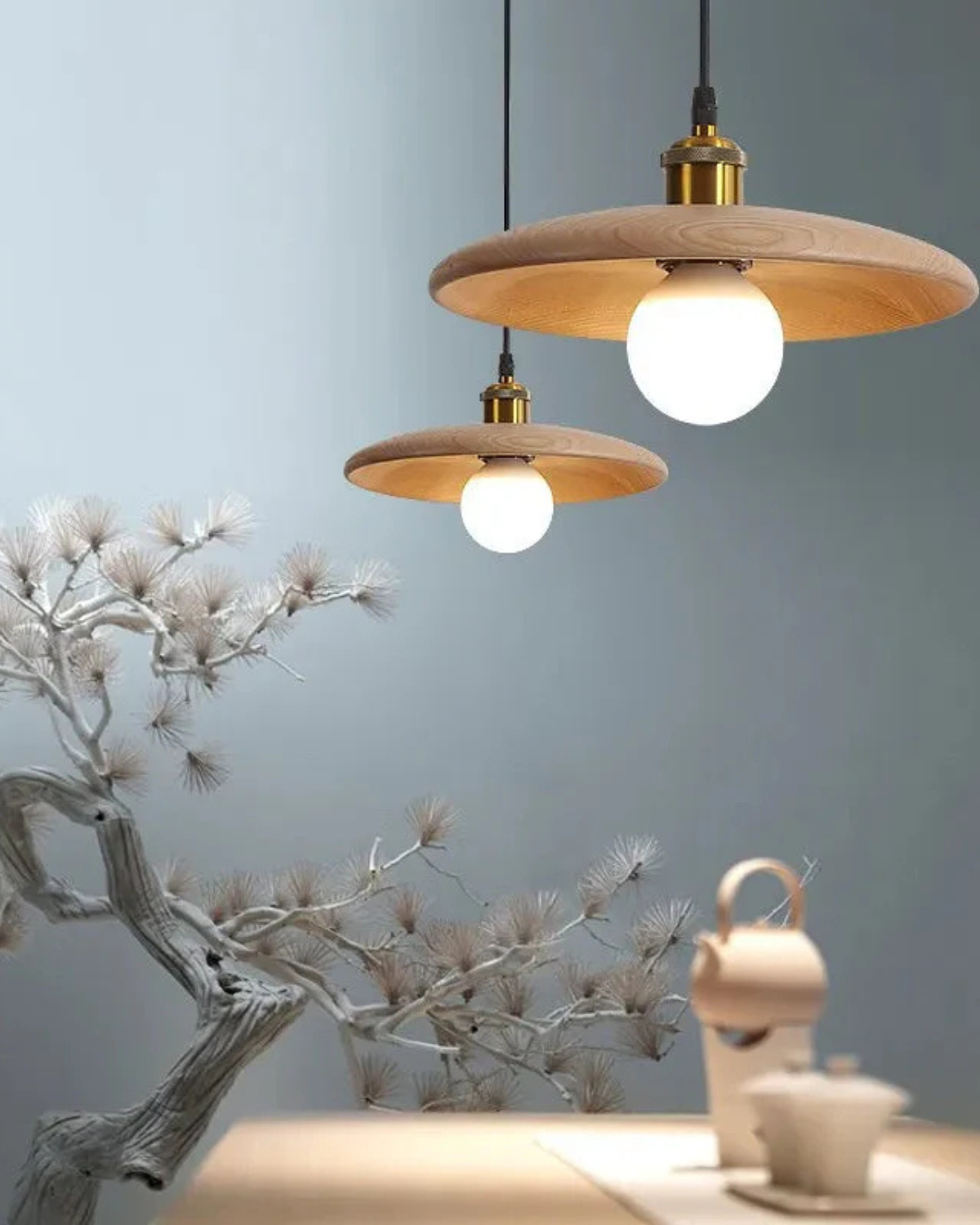 Ceiling Pendant Light | Slim Wood Shade | Japandi Zen | Minimalist Design
