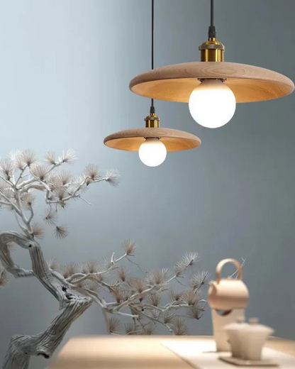 Ceiling Pendant Light | Slim Wood Shade | Japandi Zen | Minimalist Design