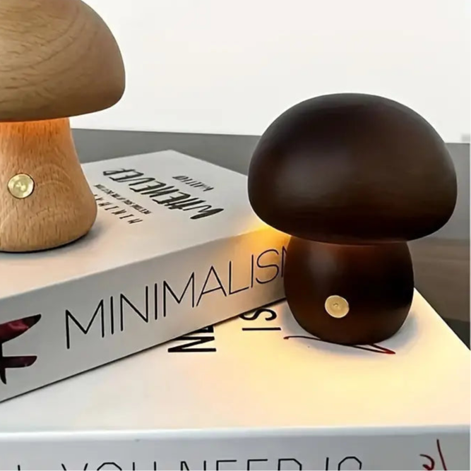 Wooden Mushroom Lamp | H4.1 - H6.5 in | USB Rechargeable | Dimmable Decorative Light | Brick by Brick