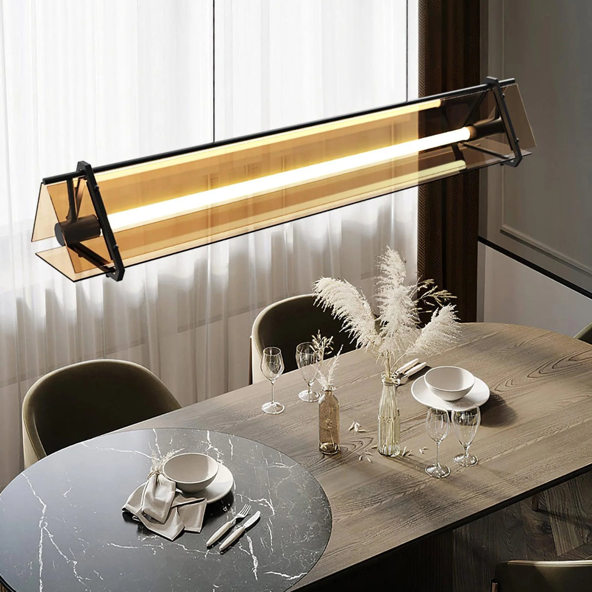 Industrial Triangle Pendant Light | 39.3 x 59 in | Metal & Glass Finish | Adjustable Ceiling Suspension | Brick by Brick