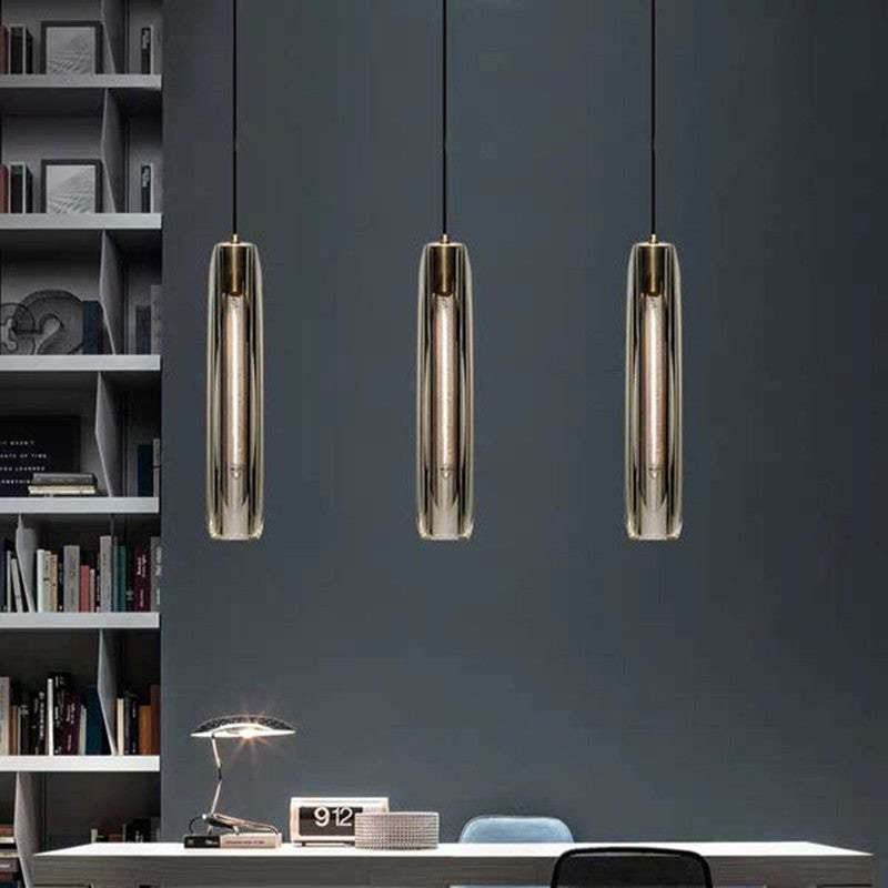 Small Glass Chandelier Pendant | 2.7 x 14.9 in | Brass LED Accent Lighting | Compact & Elegant | Brick by Brick
