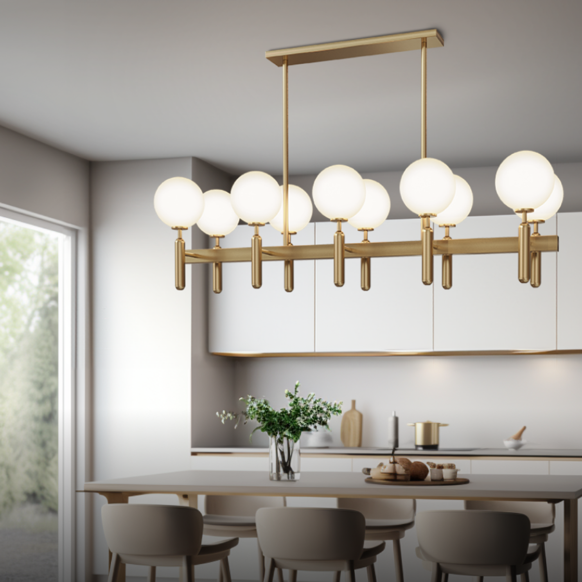 Ball Glass & Metal Pendant Light | Gold & White Finish | 6/8/10-Light Systems | Brick by Brick