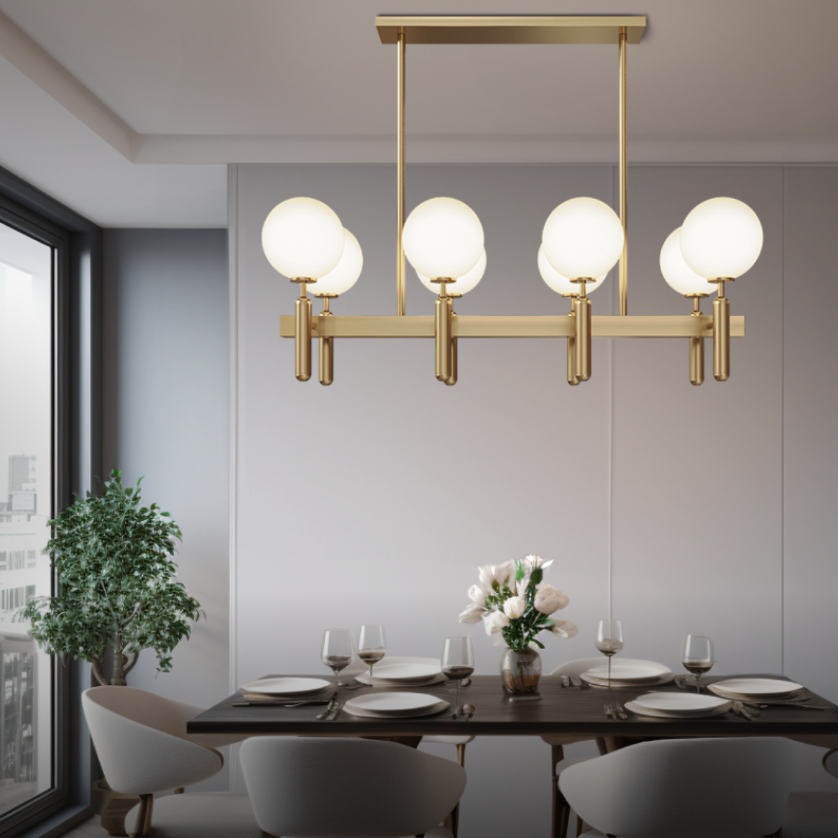 Ball Glass & Metal Pendant Light | Gold & White Finish | 6/8/10-Light Systems | Brick by Brick