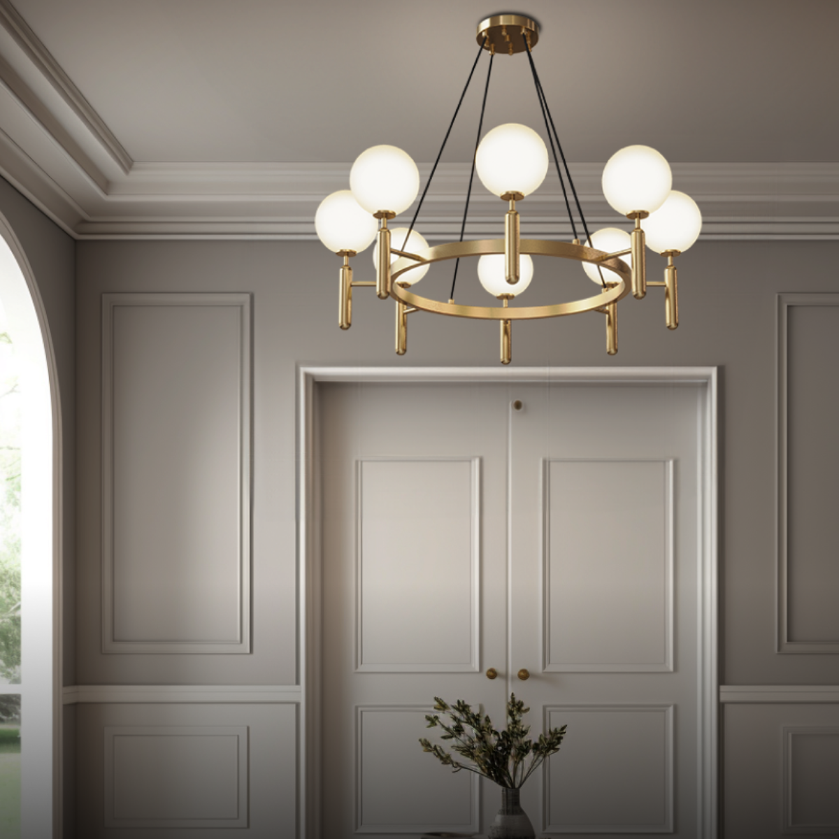 Ball Glass & Metal Pendant Light | Gold & White Finish | 6/8/10-Light Systems | Brick by Brick