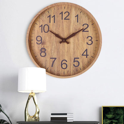 Rustic Wall Clock | 12 in | Natural Wood with Dark Numbers | Silent Quartz Movement | Brick by Brick