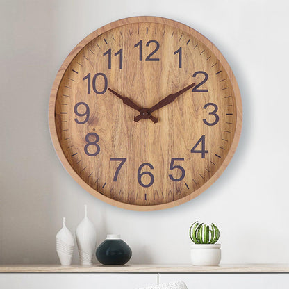 Rustic Wall Clock | 12 in | Natural Wood with Dark Numbers | Silent Quartz Movement | Brick by Brick