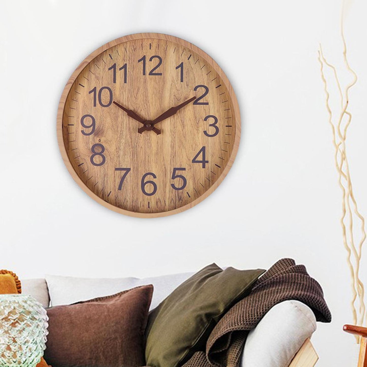 Rustic Wall Clock | 12 in | Natural Wood with Dark Numbers | Silent Quartz Movement | Brick by Brick