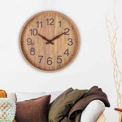 Rustic Wall Clock | 12 in | Natural Wood with Dark Numbers | Silent Quartz Movement | Brick by Brick