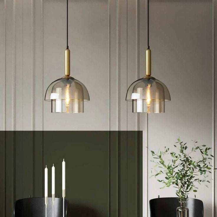 Glass Dome Pendant Light | Ceiling Light Fixture | H7.09-11.02 in | Modern Glass & Metal | Adjustable Hanging | Brick by Brick