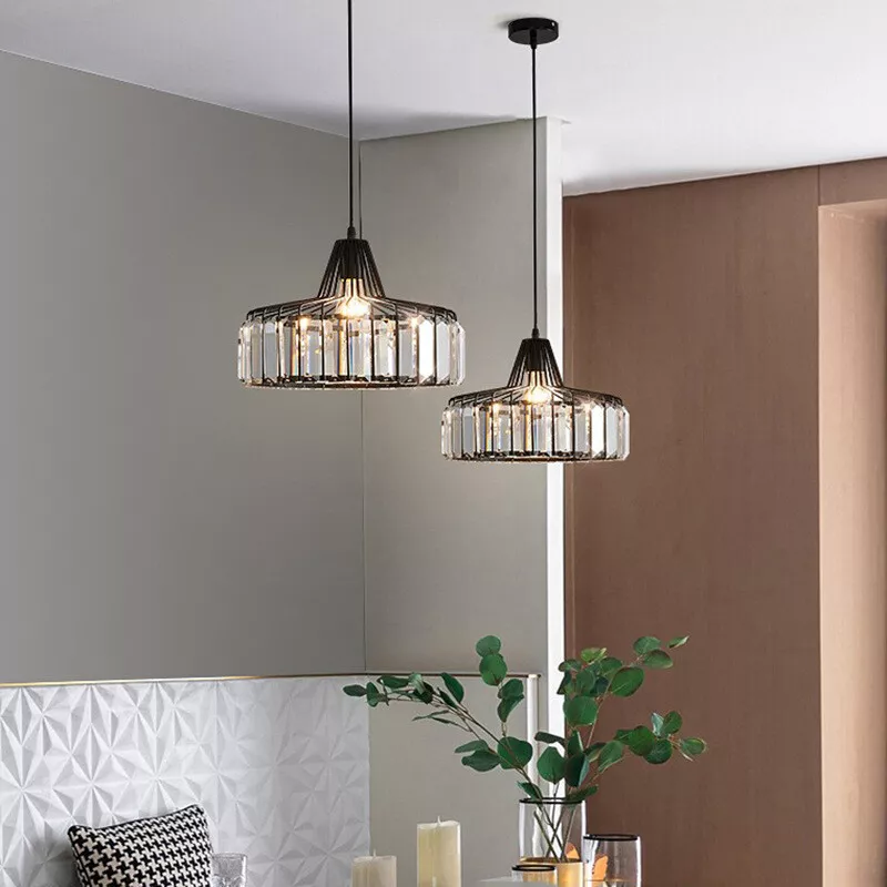 Black Crystal Pendant Light | Sleek Black Finish | Shimmering Crystal Accents | Statement Lighting | Brick by Brick