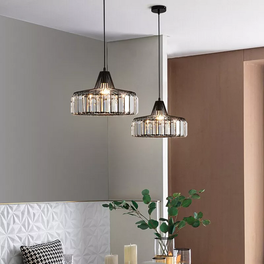 Black Crystal Pendant Light | Sleek Black Finish | Shimmering Crystal Accents | Statement Lighting | Brick by Brick
