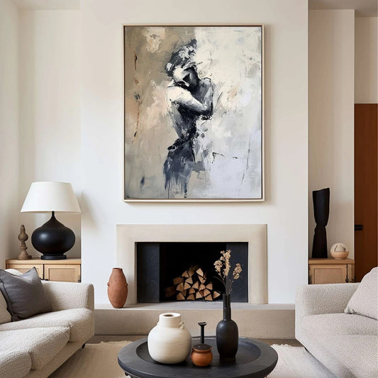 Contemporary Abstract Oil Painting | Height 35 - 83 in | Expressive Grayscale Canvas | Emotional Artwork | Brick by Brick