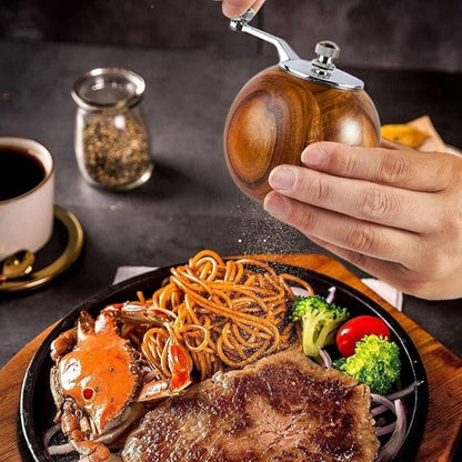 Wooden Salt and Pepper Grinder Set |  2.6 in × 2.2 in  | Adjustable Acacia Mills | With Base Stand | Brick by Brick