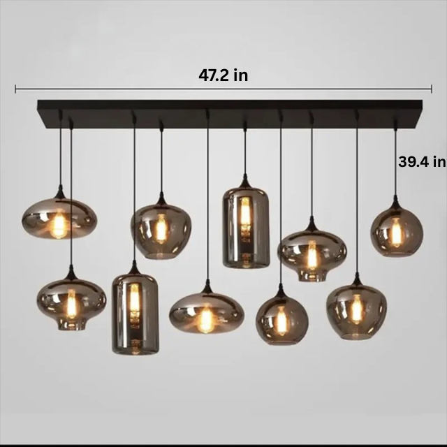 Contemporary LED Pendant Light |3-12 Heads | Glass & Iron | Remote & App Dimmable Chandelier | Brick by Brick