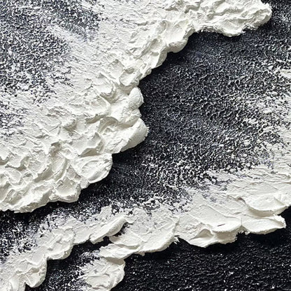 Lunar Shore Wall Art | 46 - 110 in | Textured Plaster Wave Art | Sculptural Coastal Wall Décor | Black & White Seascape | Brick by Brick