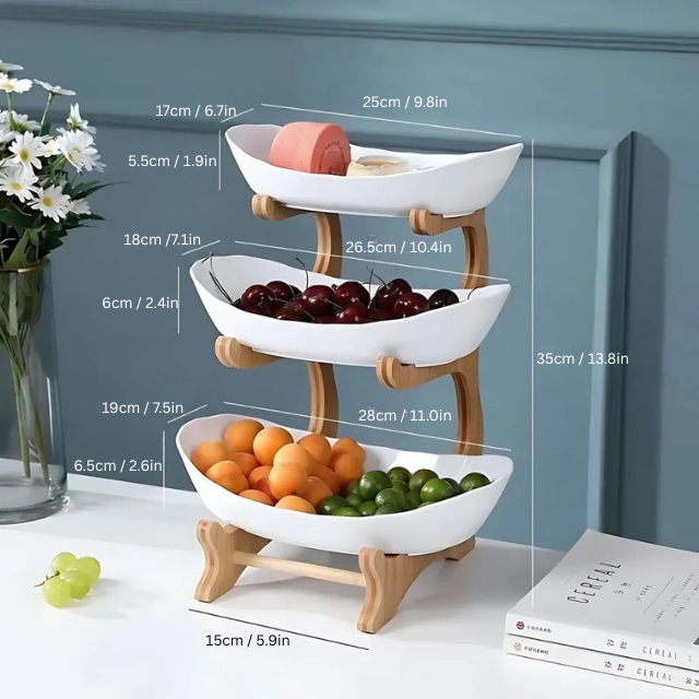 2 & 3 Tier Oval Fruit Bowl | 8.7 - 13.8 in | Space-Saving Fruit Stand | Modern Kitchen Storage Organizer | Brick by Brick
