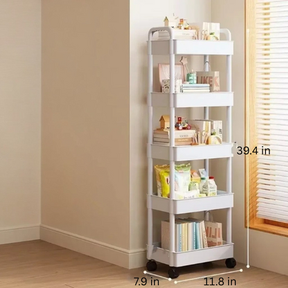 Rolling Storage Cart | White Multifunctional Shelves | Open Tier Organizer | Space-Saving Rack | Brick by Brick